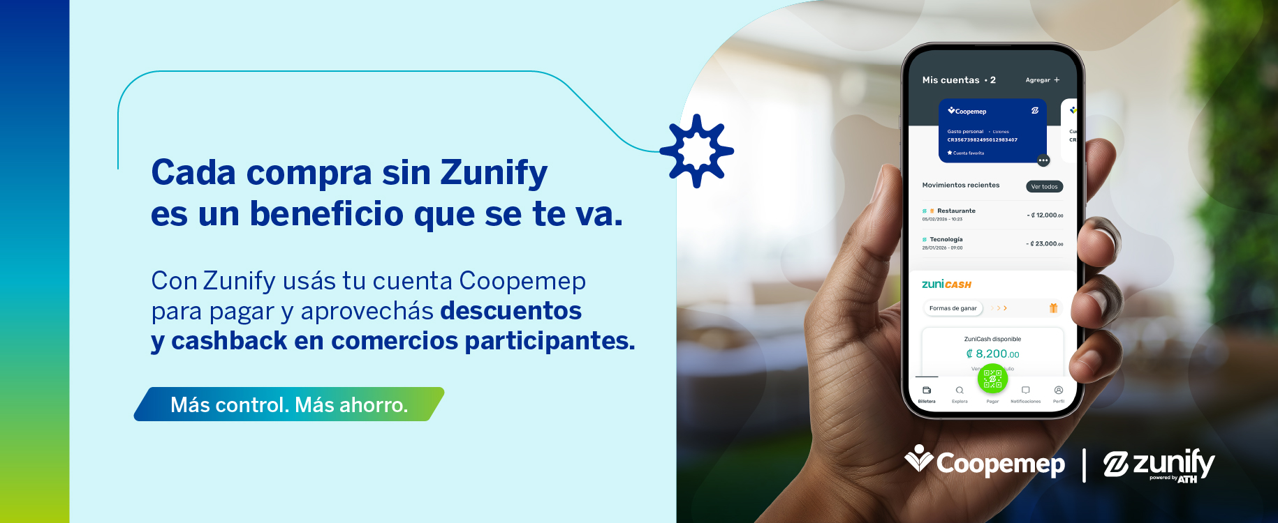 Beneficios de usar Zunify con Coopemep: pagos digitales con descuentos y cashback en comercios participantes.